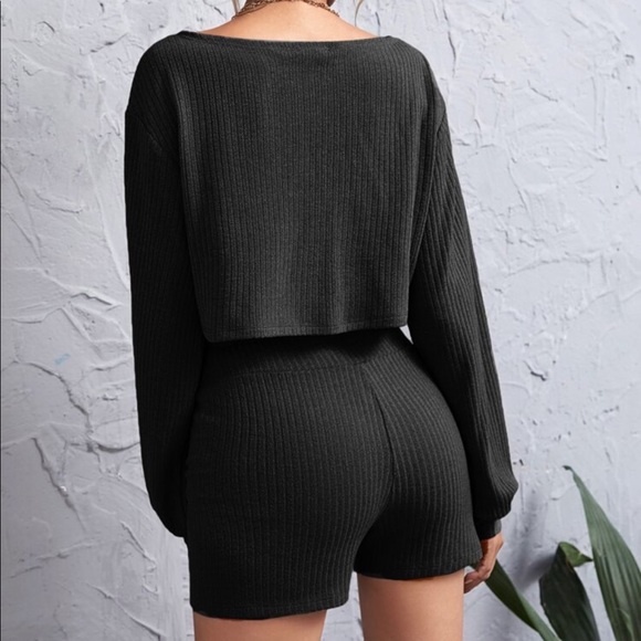 Drop Off Shoulder Ribbed Top and Shorts Lounge Set - Picture 3 of 14